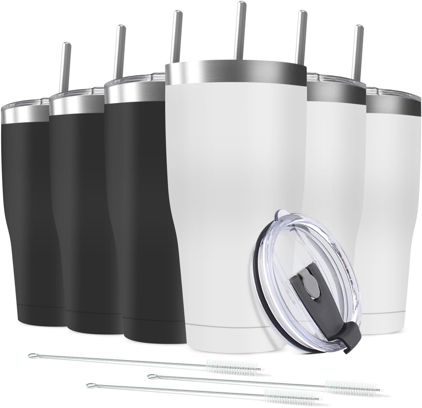 6 Pack 30oz Stainless Steel Tumblers Bulk Reusable Travel Mugs with Lid, Double Wall Powder Coated Coffe Cup for Home, Office, Outdoor Suitable for Vehicle Cup Holders