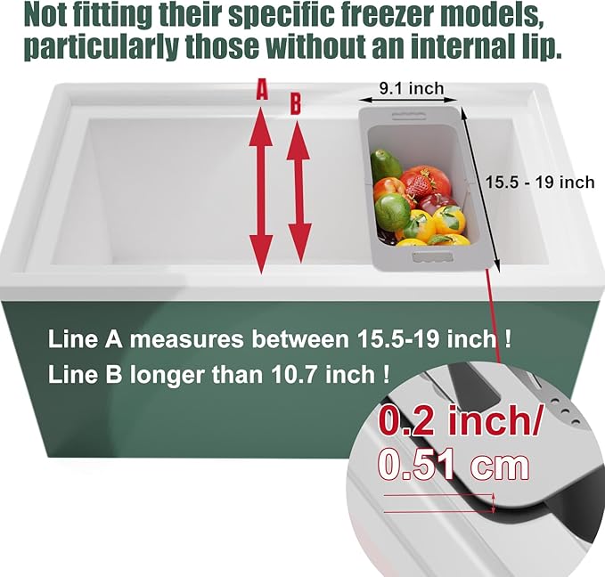 Yatmung Adjustable Freezer Baskets - Chest & Deep Freezer Organizer Bins - Expandable Storage Bins with Handle - Kitchen Organization Accessories - Gray, 2-PACK