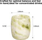 Handcrafted Natural Jade Shot Glasses – Set of 2 | 1.8 oz Whiskey, Espresso & Tequila Cups in Unique Drum Shape, Oriental Inspired Luxury Gift for Men & Whiskey Lovers