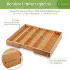 Purawood Kitchen Drawer Organizer, 2 Pack - Expandable Utensil Drawer Organizer for Kitchen, Cutlery Tray & Silverware Organizer, 3-5 Slots - Bamboo Organizer for Utensils & Flatware (Natural)