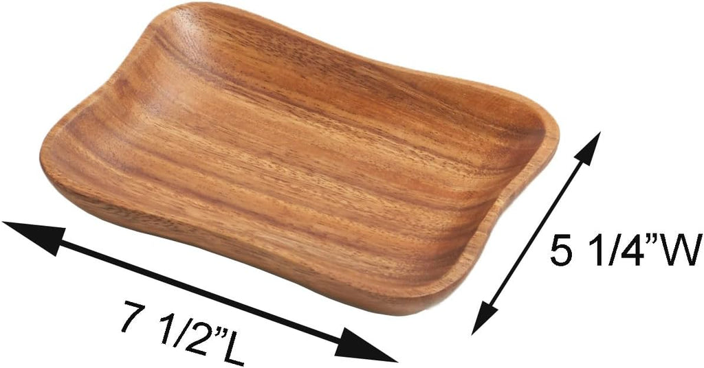 Woodard & Charles Set of 4 Acacia Wood Pinched Tray for Charcuterie, Sushi, Dessert, Fruit and More, 7.5" x 5.25"