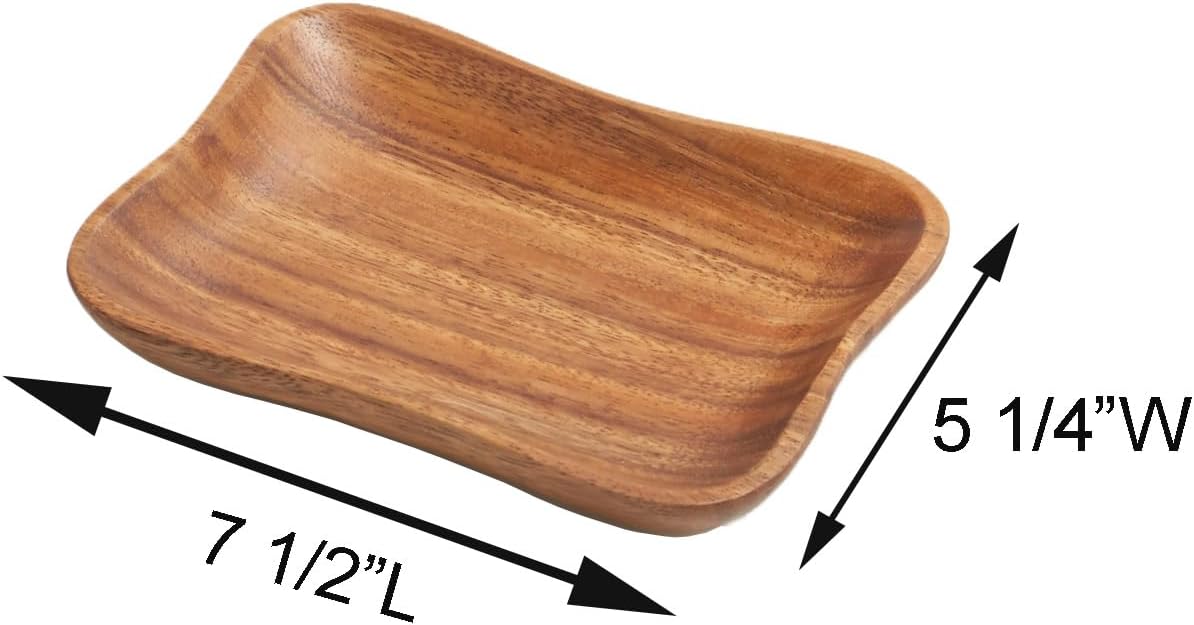 Woodard & Charles Set of 4 Acacia Wood Pinched Tray for Charcuterie, Sushi, Dessert, Fruit and More, 7.5" x 5.25"