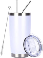 Pandance 20oz Stainless Steel Insulated Tumblers with Lid and Straw Bulk, Double Wall Vacuum Water Cups for Hot & Iced Coffee Drinks Travel Mug (White, 1 pack)
