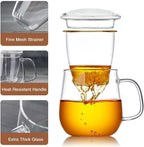 Glass Teacups 4 Pack Glass Tea Cup with Infuser and Lid, 17.6oz/520ml Large Borosilicate Teacup,Tea Clear Mug Cup for Loose Leaf Blooming Tea, Microwave & Dishwasher Safe