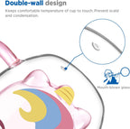 ecooe Cute Unicorn Mug Double Walled Glass Mug 9.4oz Coffee Cup Cappuccino Latte Glass Milk Tea Cup with Handle Spoon, Birthday Christmas Valentine's Day for Women Wife Mum Kids Friends Teachers