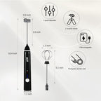 Delm Milk Frother Electric USB Stainless Steel Accessory - Frother Wand Foam Maker for Lattes - Milk Frother Handheld for Cappuccino, Frappe, Matcha, Hot Chocolate - Frother for Coffee (black)