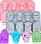Halloween Chocolate Mold Silicone,2pcs Cavity Candy Gummy Mold with Skull and Tombstone for Baking Chocolate Jelly Gummy Desser