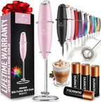 Zulay Powerful Milk Frother (4 Duracell Batteries Included) - Handheld Milk Frother Wand Drink Mixer for Coffee - Powerful Milk Foamer for Cappuccino, Frappe, Matcha & Creamer - Cotton Candy