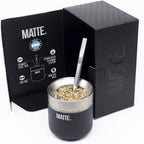 Matte 6.5 oz Yerba Mate Gourd and Bombilla Set - Includes DS Pro Box - BPA Free Yerba Mate Set Kit with Mate Straw, Elegant Design, Non-Slip Base (Black)