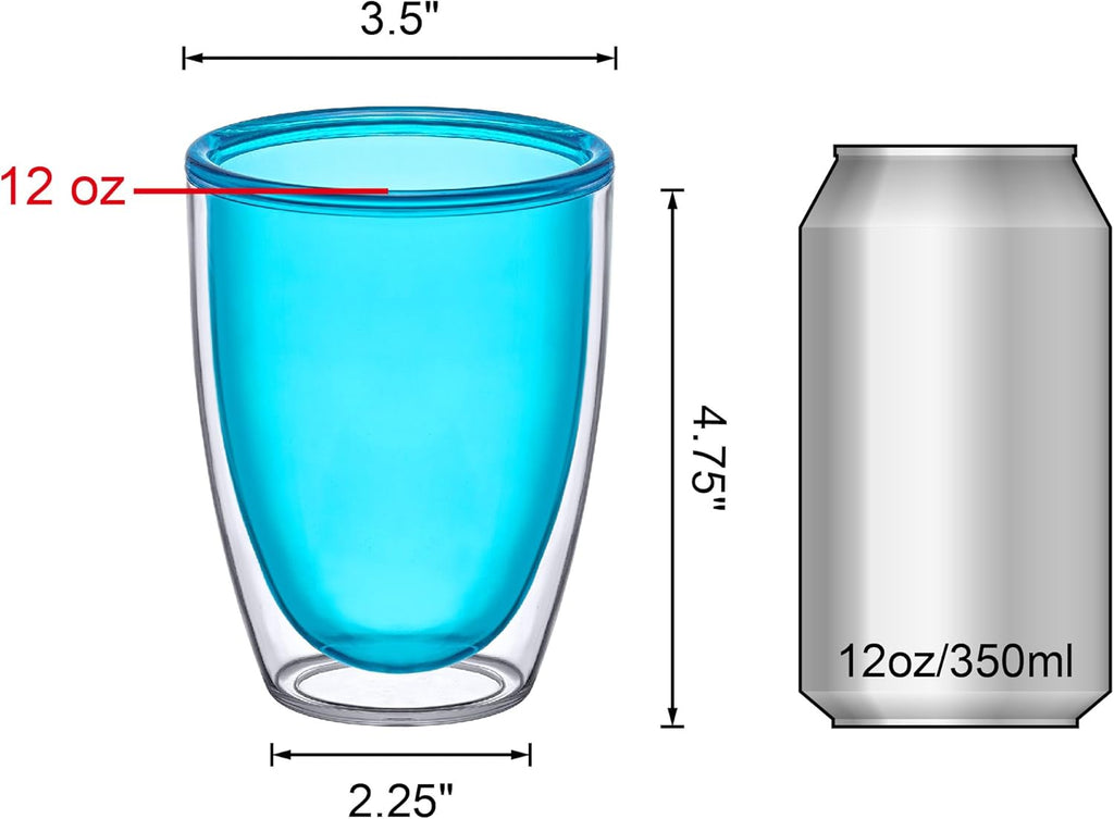 Amazing Abby - Andes - 12-Ounce Insulated Plastic Tumblers (Set of 4), Double-Wall Plastic Drinking Glasses, Mixed-Color Reusable Plastic Cups, BPA-Free, Shatter-Proof, Dishwasher-Safe