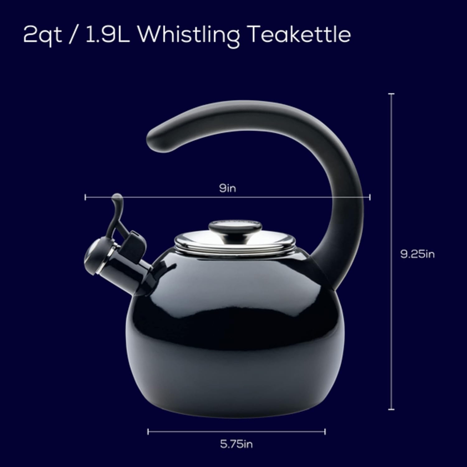 Circulon Enamel on Steel Whistling Teakettle/Teapot With Flip-Up Spout, 2 Quart - Black