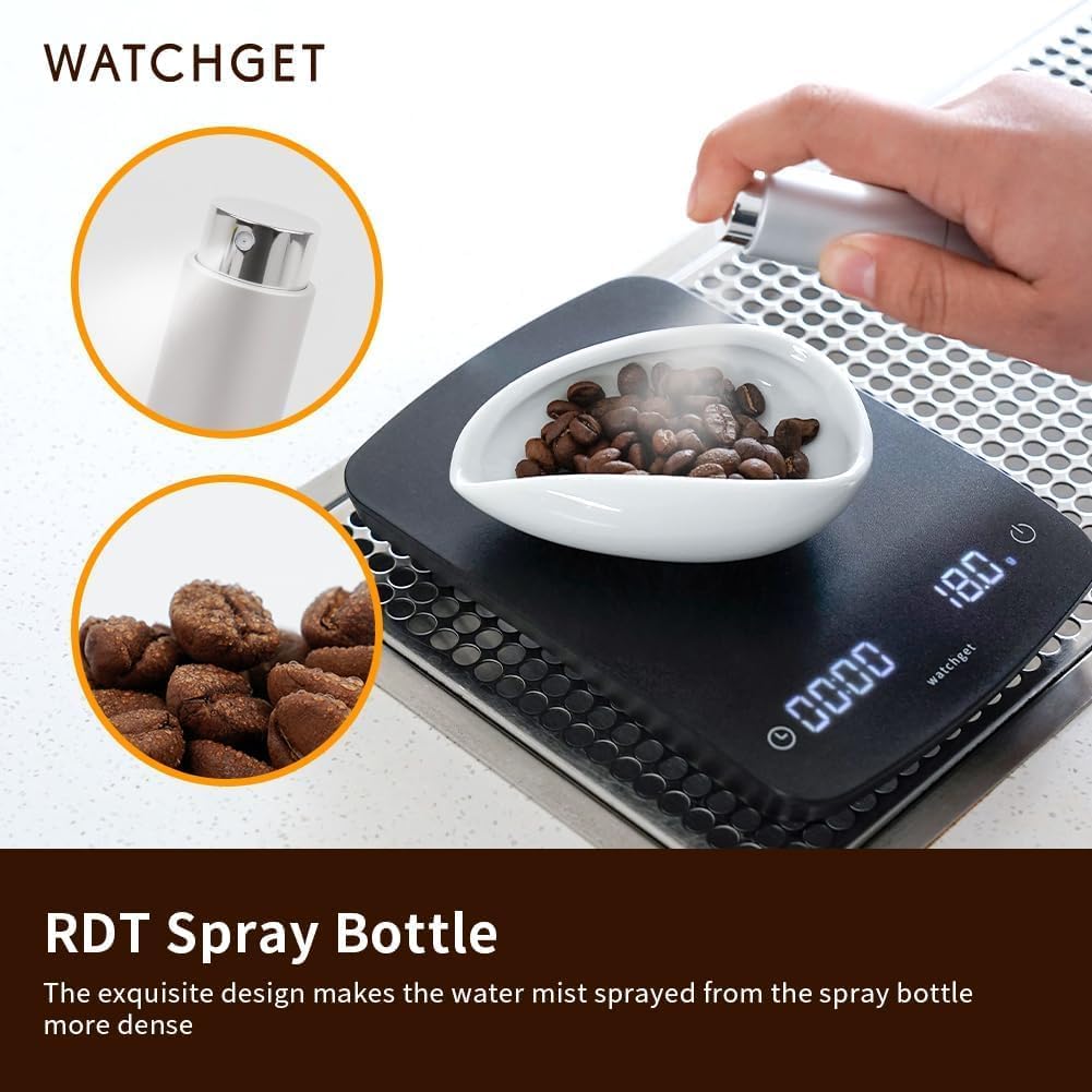 watchget Coffee Bean Dosing Cup & Static Reduction Spray Bottle Kit for Espresso Bar, Ceramic Single Dose Tray for Brewing/Tea, Barista Accessories Set, White