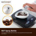 watchget Coffee Bean Dosing Cup & Static Reduction Spray Bottle Kit for Espresso Bar, Ceramic Single Dose Tray for Brewing/Tea, Barista Accessories Set, White