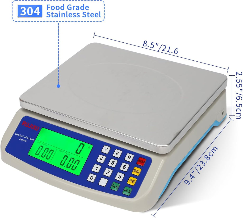 Large Digital Kitchen Scale 22LB Commercial Scale for Food Baking Bread Cooking Meat,Stainless Steel Price Computing Scale with LCD Display,Prep Counting Scale for Parts and Coins,Adapter Included