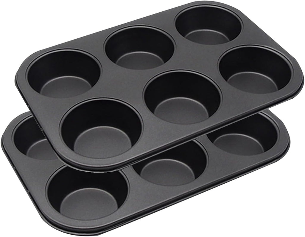 2 Packs Nonstick Round Muffin Baking Pan Tin, 6-Cup Muffin Tin, Cupcake Pans, Cheesecake Pans, Carbon Steel, Black