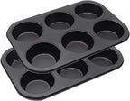 2 Packs Nonstick Round Muffin Baking Pan Tin, 6-Cup Muffin Tin, Cupcake Pans, Cheesecake Pans, Carbon Steel, Black