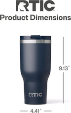 RTIC 40oz Essential Tumbler with Lid, Insulated, Stainless Steel, Metal, Double Wall Vacuum-Insulation, Ceramic Lined, Travel Cup for Iced Coffee, Tea, Hot and Cold Drink, Navy