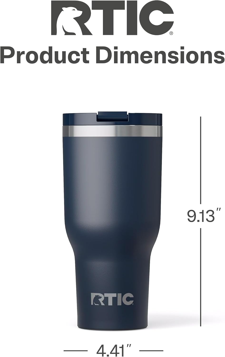 RTIC 40oz Essential Tumbler with Lid, Insulated, Stainless Steel, Metal, Double Wall Vacuum-Insulation, Ceramic Lined, Travel Cup for Iced Coffee, Tea, Hot and Cold Drink, Navy