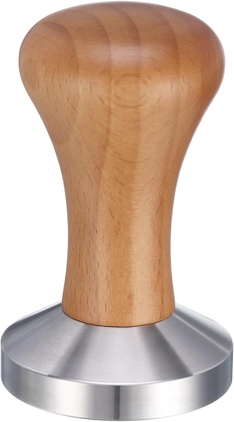 uxcell 58mm Espresso Tamper, Stainless Steel Press Tool Tamper with Wooden Handle, Espresso Accessories for Baristas, Home, Shops, Cafe (Flat Base, Deep Wooden)
