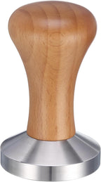 uxcell 58mm Espresso Tamper, Stainless Steel Press Tool Tamper with Wooden Handle, Espresso Accessories for Baristas, Shops, Cafe (Flat Base, Deep Wooden)