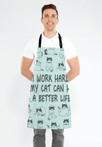 Funny Cat Adjustable Bib Apron, I Work Hard So My Cat Can Have A Better Life Cooking Kitchen Apron for Men Women