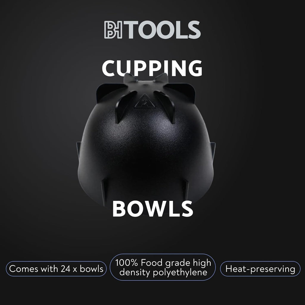 Black Coffee Cupping Bowls 200ml - Stackable Heat-Preserving Cups - Premium Material Ideal for Coffee Tasting, High-Density Polyethylene for Zero Taste Interference - Set of 12