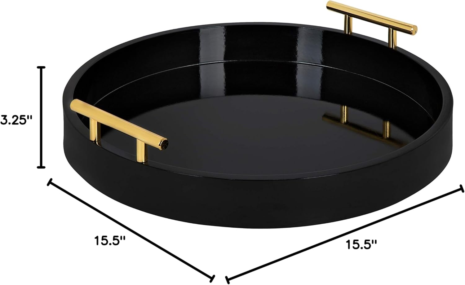 Kate and Laurel Lipton Modern Round Tray, 15.5" Diameter, Black and Gold, Decorative Accent Tray for Storage and Display