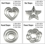 Stainless Steel Cookie Cutters Set 12Pcs - Heart, Flower, Round, Five Star Shapes - Small to Mini Size, Metal Biscuit Cutter Molds for Baking or Holiday Party Decorations