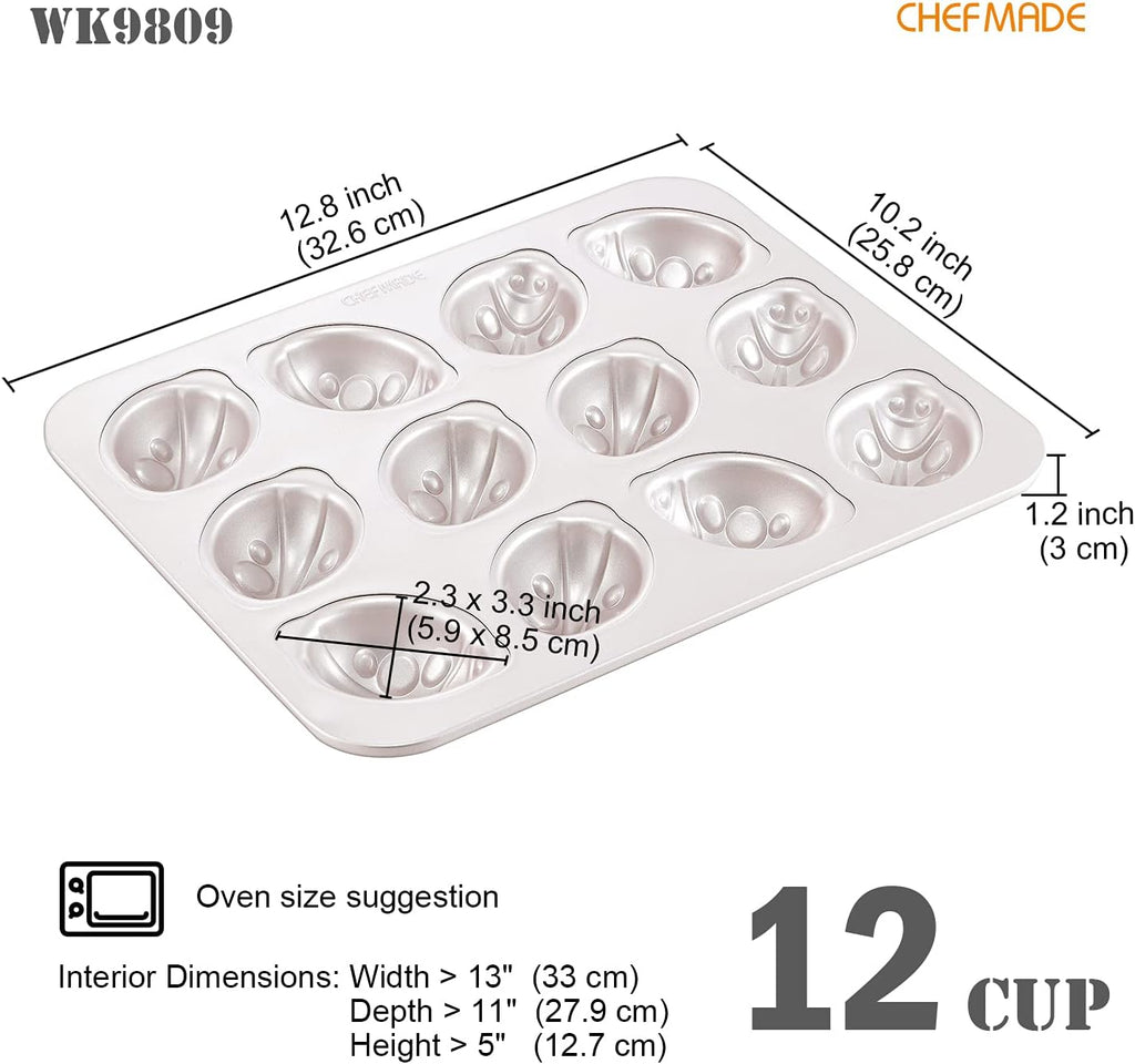 CHEFMADE Beetle Cake Pan, 12-Cavity Non-Stick Animal Muffin Bakeware for Oven Baking (Champagne Gold)