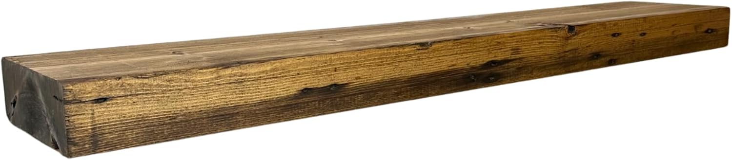 Modern Timber Craft Reclaimed Wood Floating Wall Shelf | Solid Rustic American Barnwood, Floating Shelf Brackets | 2.75" Thickness | 24" L x 8" D, Early American, Planed and Sanded, 2 Pack