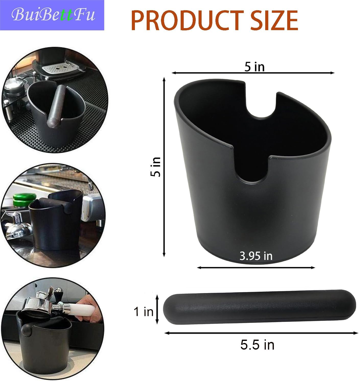 5 Inch Coffee Knock Box Shock-Absorbent Durable Barista Style Knock Box With Removable Knock Bar and Non-Slip Base Gift (S-Black)