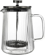 French Press Coffee Maker – 650ml (22oz) | Double-Wall Borosilicate Glass - Makes 4–5 Cups (1Cup = 4oz or 118ml) | Ribbed Manual Brewer with Stainless Steel Mesh Filter for Coffee & Tea