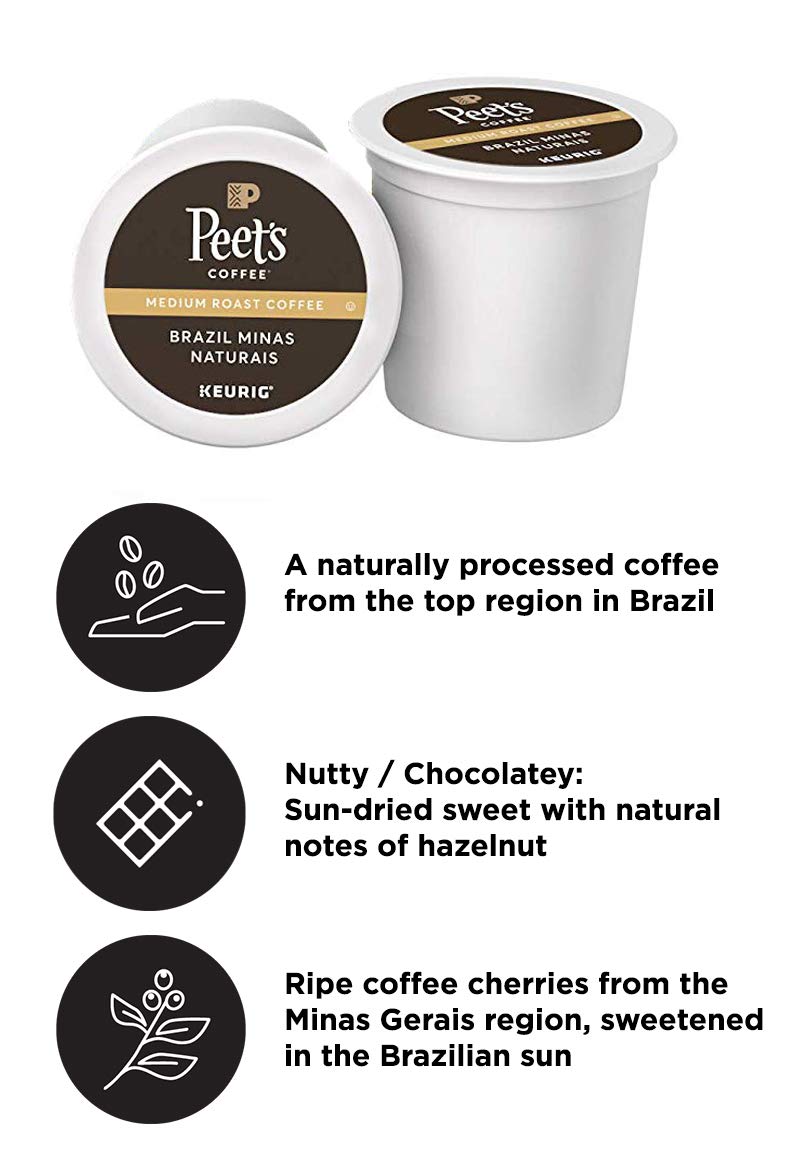 Peet’s Coffee Brazil Minas Naturais K-Cup Coffee Pods for Keurig Brewers, Medium Roast, 10 Pods