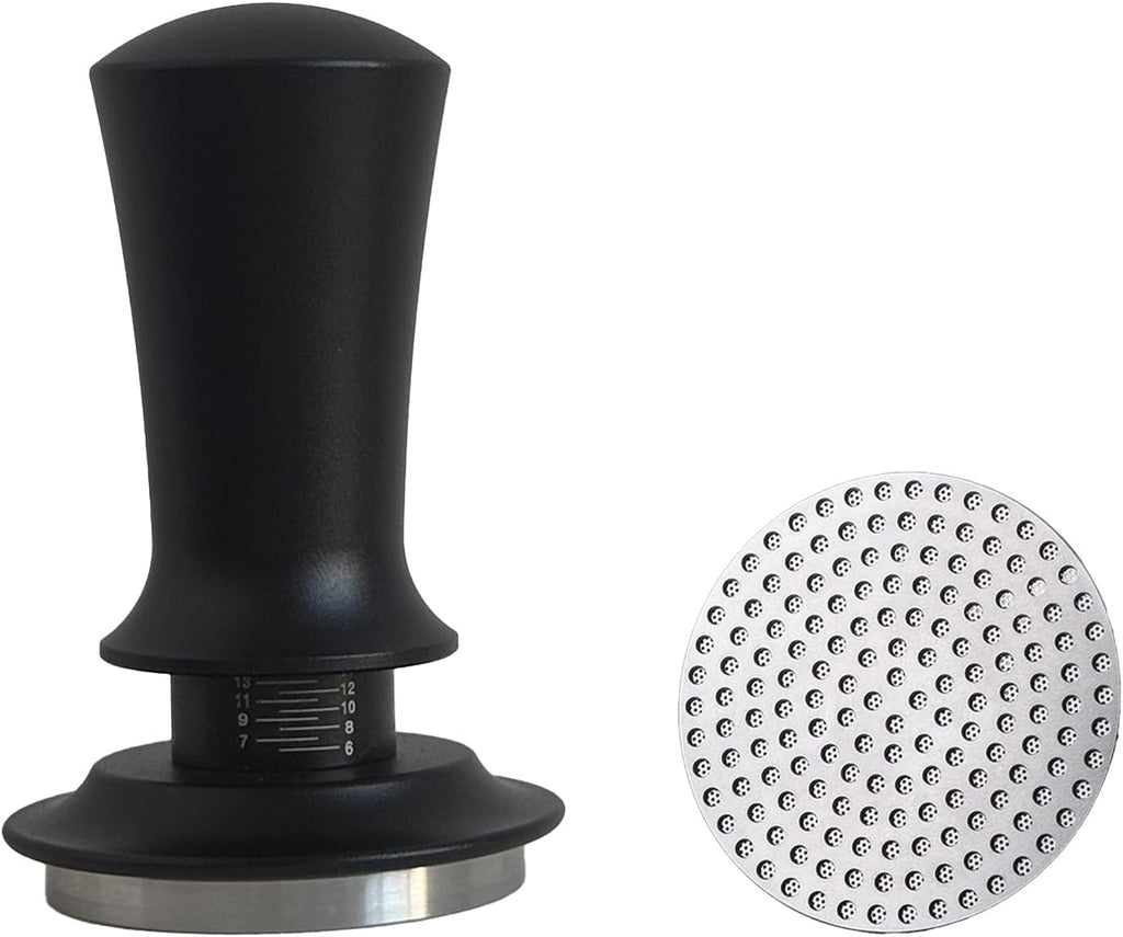 53mm Espresso Tamper, Premium Barista Coffee Tamper with Calibrated Spring, Stainless Steel Base, for Breville Series 54mm Portafilter Basket, Adjustable Depth, Espresso Manual Tamper (Black)