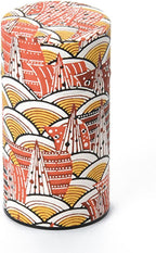 Japanese Pokkan Coffee Spice Tea Tin Canister Washi Paper Storage with Lid 7.05 oz Capacity (Modern Seigaiha)