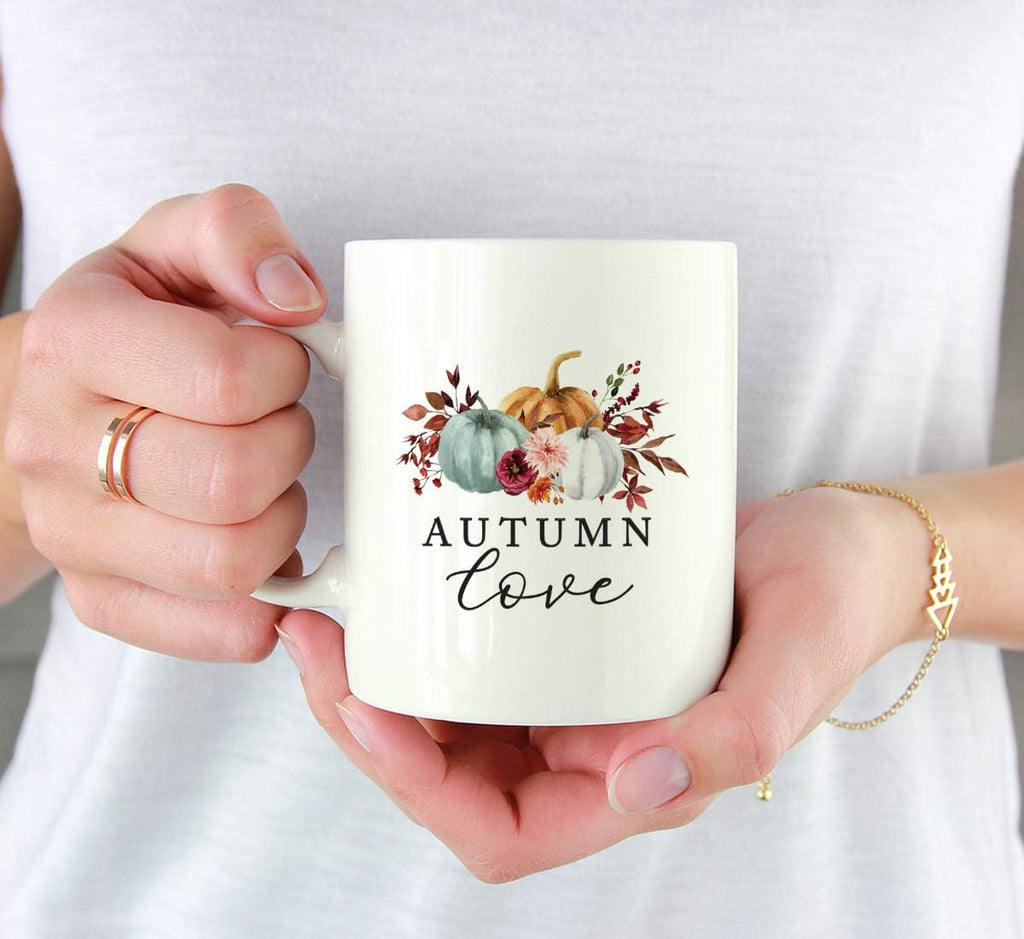 Andaz Press Fall Burgundy Marsala 11oz. Ceramic Coffee Tea Mug, Autumn Love, 1-Pack, Pumpkin Floral Leaves Graphic, Birthday, Friend, Family, Coworker, Autumn Season, Thanksgiving Ideas