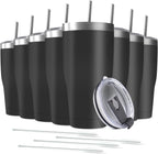 8 Pack 20oz Stainless Steel Tumblers Bulk Reusable Travel Mugs with Lid, Double Wall Powder Coated Coffe Cup for Home, Office, Outdoor Suitable for Vehicle Cup Holders