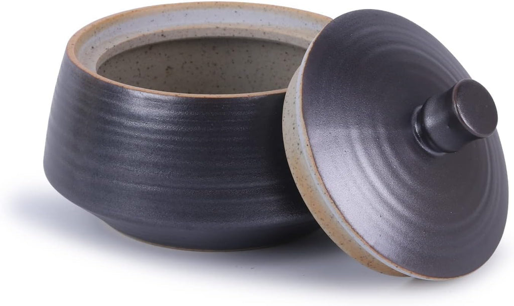 Retro Kitchen Ceramic Canister, 13.53 FL OZ (400 ML) Vintage Food Storage Jar for Tea, Coffee Beans, Herb, Candy, Spices, Nuts (Black)