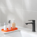 Silicone Bathroom Soap Dishes with Drain Spout-Bathroom and Kitchen Sink Organizer,Sponge Holder,Dish Soap Tray,Perfect for Dispenser,Scrubber,Bottle,Cup on Sink or Counter-Orange 9.6"×5.3"