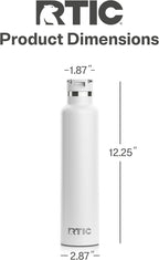 RTIC 26oz Journey Bottle Metal Stainless Steel Vacuum Insulated, BPA Free, Reusable, for Water, Hot and Cold Drinks, Travel, Sports, Camping, White