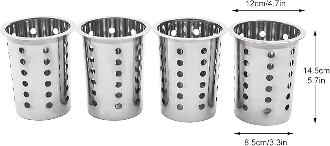 DYNAMI Stainless Steel Kitchen Utensil Holder with 4 Compartments,Commercial Silverware Sorter Silverware Utensil Holder,Perforated Caddy Drying Rack Flatware Organizer Countertop,for Buffets