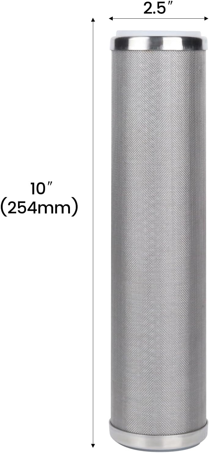 Amwater Stainless Steel Cleanable Wire Mesh Filter Cartridge 10”Length,2.5"OD(50 Micron)