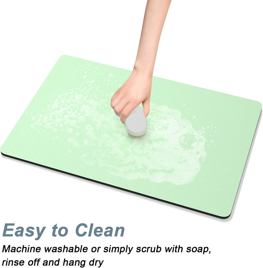 Rnivvi Coffee Mat, 16" x 24" Coffee Bar Mats for Espresso Machine Station Accessories and Organizer, Hide Stain Rubber Backed Absorbent Dish Drying Pad for Kitchen Counter, Cute Bar Decor Pad, Green