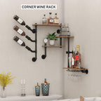 Wall Bar Shelves Industrial Pipe Shelving with 4 Stem Glass Holder, 4-Tiers Rustic Floating Wine Rack Wall Mounted Bar liquor Shelf, 42 in Hanging Wood Shelves Glass Rack, Living Room Kitchen Decor