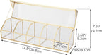 NCYP Glass Tea Bags Organizer with 5 Grids Compartments, Indoor Counter Top Brass Display Case with Lid, Storage Box, Gold, Decor, Teabag Storage, 14.5 x 3.6 x 3.66 Inches (Glass Box Only)