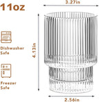 Ribbed Glassware Set of 2, 11oz Clear-Short Origami Style Drinking Glass Cup, Iced Coffee, Cocktail, Beer, Juice Drinking Glasses