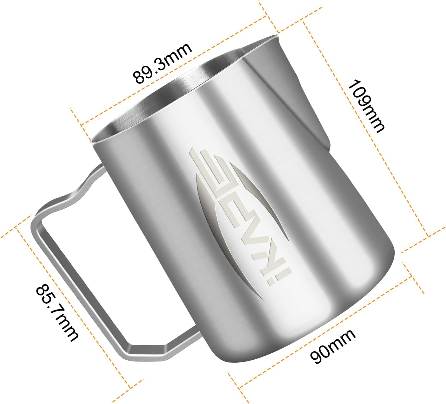 IKAPE Espresso Milk Pitcher, Espresso Steaming Pitcher with Sharp Spout for Espresso Barista Tool, 20.3 oz / 600ml Milk Frothing Jug (Silver)