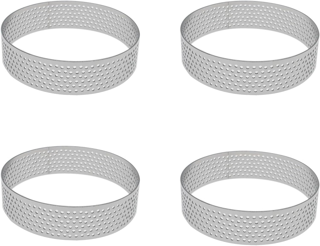 4 Pcs Perforated Tart Rings for Baking 3.15" Cake Mousse Ring Stainless Steel Circle Tartlet Molds