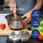 WHYSKO Stainless Steel Mixing Bowls with Lids Set - 5 Rustproof Metal Nesting Mixing Bowls for Kitchen, Meal Prep, Baking, Cooking, Storage - Includes 3 Grater Attachments, Dishwasher Safe