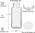 SWOMMOLY 25 Glass Spice Jars 8 oz Empty Spice Bottles with 713 Spice Labels, Chalk Marker and Funnel Complete Set. 25 Square Seasoning Containers with Airtight Cap, Pour/sift Shaker Lid